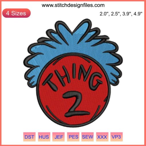 Thing 2 Dr. Seuss embroidery design featuring the iconic character's face, perfect for stitching enthusiasts and Seuss lovers.