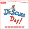 Dr. Seuss Day Embroidery Design, featuring iconic red and white striped hat, digital stitching for fabric crafts.