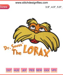 Lorax Face Embroidery Design - Dr. Seuss Digital Stitching, Cute Orange Character, Craft Pattern, The Lorax Machine Embroidery