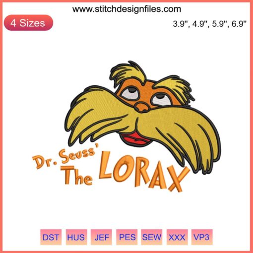 Lorax Face Embroidery Design - Dr. Seuss Digital Stitching, Cute Orange Character, Craft Pattern, The Lorax Machine Embroidery
