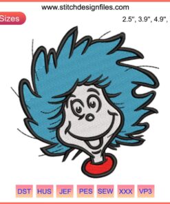 Dr. Seuss Embroidery Design: Thing Face & Cat in the Hat | Digital Stitching Pattern for Machine Embroiders
