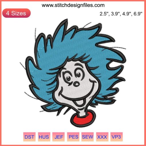 Dr. Seuss Embroidery Design: Thing Face & Cat in the Hat | Digital Stitching Pattern for Machine Embroiders