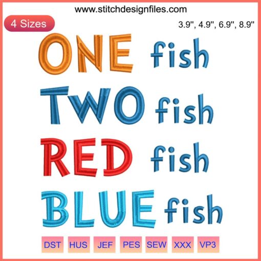 Dr. Seuss Fish Embroidery Design: Vibrant One Fish Two Fish Red Fish Blue Fish Digital Stitching Pattern for Crafts