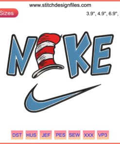 Nike Dr. Seuss Hat Embroidery Design, featuring The Cat in the Hat Digital Stitching. Fun, bold design for hats.