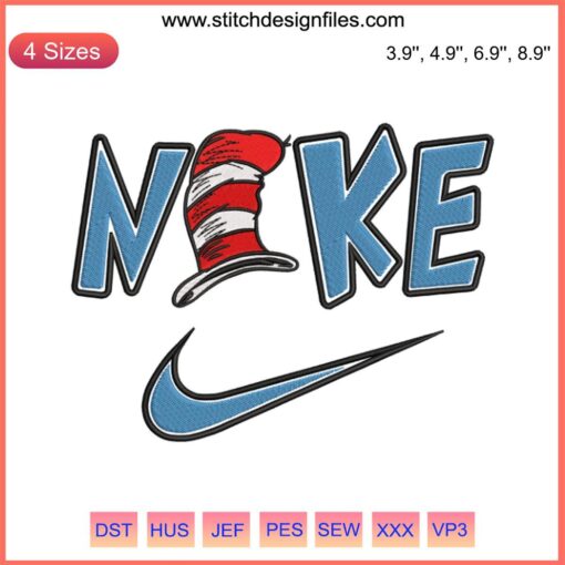 Nike Dr. Seuss Hat Embroidery Design, featuring The Cat in the Hat Digital Stitching. Fun, bold design for hats.