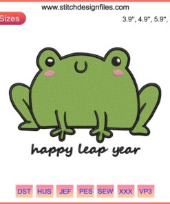 Funny Frog Embroidery Design for Leap Year | Digitized Stitching Art for Happy Leap Day | Playful Amphibian Motif