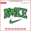 Embroidery design featuring a green lucky shamrock clover, perfect for celebrating St. Patrick's Day with Nike stitching patterns.
