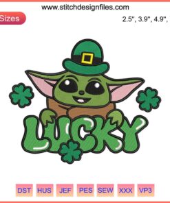 Baby Yoda St. Patrick's Day Embroidery Design, Shamrocks Theme, Digital Stitching, Cute Green Baby Yoda, Lucky Charm Decor