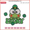 Keroppi Lucky Embroidery Design featuring St. Patrick's Day Keroppi with shamrocks, perfect for digital stitching projects.