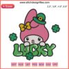St. Patrick's My Melody Lucky Embroidery Design with shamrocks, perfect for festive digital stitching projects.