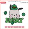 Pochacco Embroidery Design: St. Patrick’s Day with Shamrocks, Cute Digital Stitching for Holiday Crafts and DIY Projects