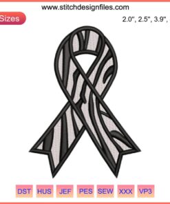 Zebra Awareness Ribbon Embroidery Design, Rare Disease Awareness Digital Pattern, Monochrome Stripes, DIY Craft Embroidery