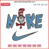 Cat in the Hat x Nike embroidery design, Dr. Seuss-inspired digital stitching, vibrant colors, whimsical Nike logo.