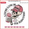 Volleyball Mama Embroidery Design featuring "Living Life on the Bleachers" text; perfect for volleyball mom coffee stitching projects.