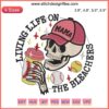 Baseball Softball Mom Embroidery Design: "Living Life on the Bleachers" with bat and ball, perfect for baseball mama accessories.