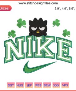 Badtz Maru St. Patrick's Day Nike Embroidery: Cute Badtz Maru with Shamrocks, Digital Stitches for Festive Apparel Design
