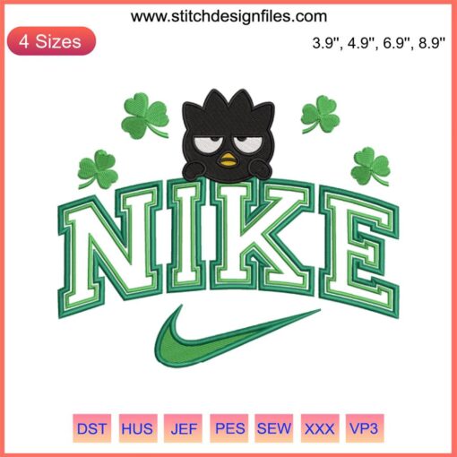 Badtz Maru St. Patrick's Day Nike Embroidery: Cute Badtz Maru with Shamrocks, Digital Stitches for Festive Apparel Design
