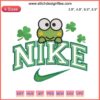 Keroppi St. Patrick's Day Embroidery: Nike x Keroppi with Shamrocks, Digital Stitch Design, Festive Frog Motif.