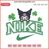 Kuromi St. Patrick's Day Nike Embroidery Design: Kuromi with Shamrocks, playful digital stitching embroidery pattern.