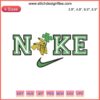 Pikachu with Four Leaf Clover, Nike logo embroidery design, Pokemon St. Patrick’s Day digital stitching pattern.