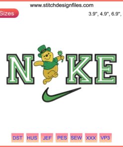 Pooh Bear St. Patrick's Day x Nike Embroidery Design: Winnie the Pooh with Shamrock, Digital Stitching Pattern