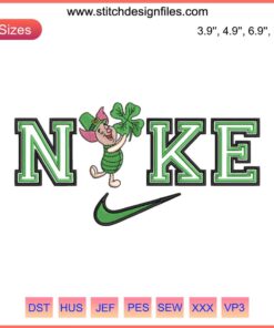 Piglet Shamrock Embroidery Design | St. Patrick's Day Nike Logo | Cute Disney Digital Stitch | Festive Embroidery Pattern