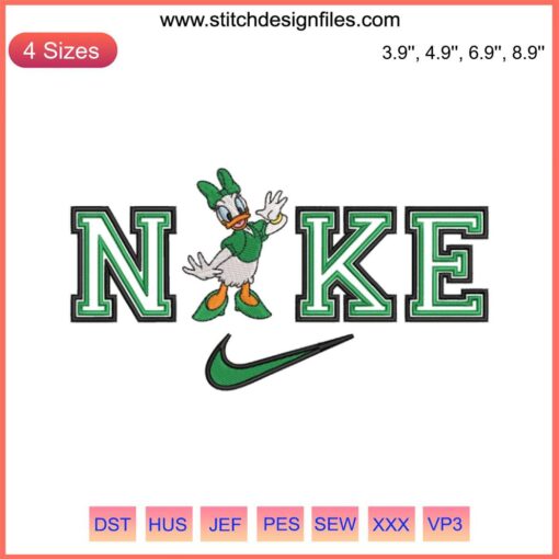 Nike Donald Duck St. Patrick's Day Embroidery Design: Cute Donald Duck with Shamrock Stitching, Festive, Cartoon, Holiday Theme