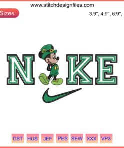 Mickey St. Patrick's Day Nike Embroidery: Leprechaun Mickey Mouse Digital Stitching Design, Perfect for Festive Projects.
