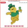 Winnie The Pooh St. Patrick's Day embroidery design with Pooh wearing a green hat and holding a shamrock, festive digital stitching.