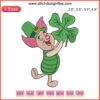 Cute Disney Piglet St. Patrick's Day Embroidery Design featuring Piglet holding a shamrock, perfect for festive digital stitching projects.