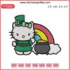Hello Kitty with Pot of Gold & Rainbow Embroidery Design for St. Patrick's Day, Digital Stitching, Leprechaun Theme
