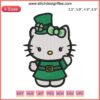 Hello Kitty dressed as a leprechaun in St. Patrick's Day embroidery design, with shamrocks and festive colors.