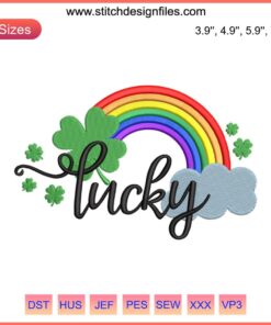 "Four Leaf Clover St. Patrick's Day Embroidery Design: Lucky Rainbow Digital Stitch, Perfect for Festive DIY Projects"