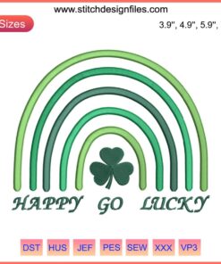 Colorful Rainbow Embroidery Design for St. Patrick's Day | Happy Go Lucky Digital Stitching Pattern