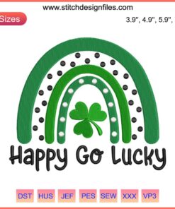 Colorful shamrock rainbow embroidery design, perfect for St. Patrick's Day crafts and digital stitching projects.