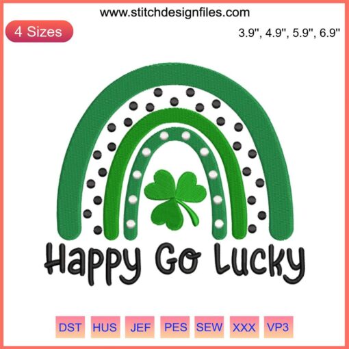 Colorful shamrock rainbow embroidery design, perfect for St. Patrick's Day crafts and digital stitching projects.