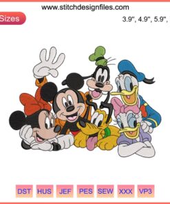 Mickey Mouse with Friends Embroidery Design featuring Disney pals stitched digitally, perfect for crafting and DIY projects.
