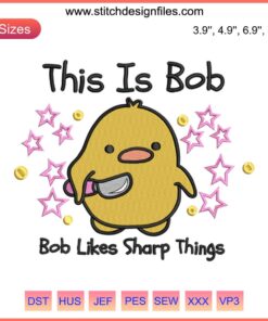 Bob Knife Duck Embroidery Design – Humorous Meme Duck with Knife, Digital Stitching for Quilts, Apparel, or Home Décor.