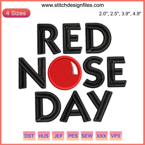 Red Nose Day Logo Embroidery Design | Celebrate Red Nose Day | Fun Digital Embroidery Pattern | Charity Event Design