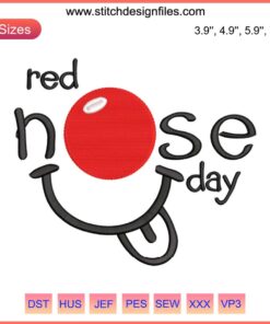 Smiling Red Nose Embroidery Design for Red Nose Day | Digital School Stitching Pattern