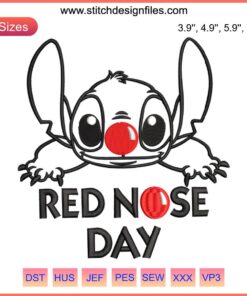 Disney Stitch Embroidery Design with Red Nose for Red Nose Day | Funny Ohana Stitch Digital Stitching Pattern