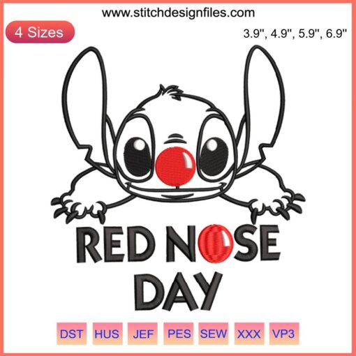Disney Stitch Embroidery Design with Red Nose for Red Nose Day | Funny Ohana Stitch Digital Stitching Pattern