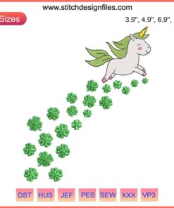 Unicorn Shamrock Clover Embroidery for St. Patrick's Day Digital Stitch Design | Cute, Festive, Irish-Themed Pattern