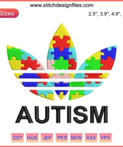 Colorful Autism Puzzle Piece Embroidery in Adidas Logo Shape | Autism Awareness Stitchwork Design | Digital Embroidery Pattern