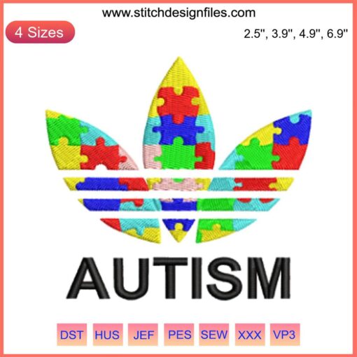Colorful Autism Puzzle Piece Embroidery in Adidas Logo Shape | Autism Awareness Stitchwork Design | Digital Embroidery Pattern