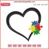 Puzzle Autism Heart Embroidery Design featuring colorful puzzle pieces for Autism Awareness Gift Digital Stitching.