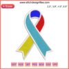 Colorful Autism Awareness Ribbon Embroidery Design featuring puzzle pieces, digital stitching pattern, autism ribbon design.