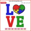 Heart-shaped embroidery design with puzzle pieces, representing Autism Awareness Love. Digital stitching pattern for Autism support.