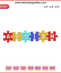 "Colorful Autism Puzzle Piece Embroidery Design | Digital Stitch Pattern for Autism Awareness | Stitching Design Download"