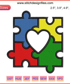 Colorful Autism Puzzle Heart Embroidery Design | Perfect Digital Stitching Gift